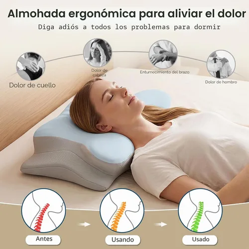 Vista 2 de Ylekto Almohada cervical para el cuello para aliviar el dolor, almohadas de Azul & gris