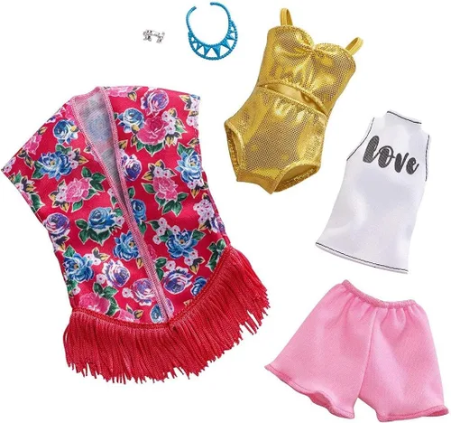 Vista 2 de Barbie Ropa - 2 trajes de muñeca incluyen un traje de baño metálico dorado, regalo para niños de 3 a 8 años