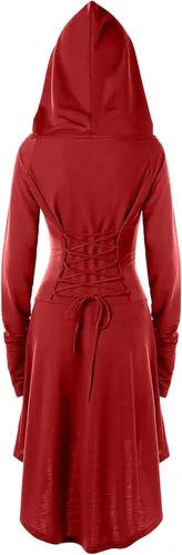 Vista 5 de Feancey Disfraz Steampunk para mujer, estilo gótico, vintage, con capucha, disfraz medieval, disfraz de bruja oscura, disfraz de cosplay