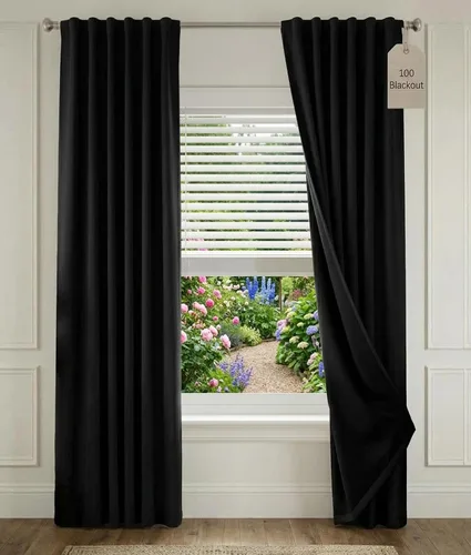 Vista 10 de PONY DANCE Cortinas opacas 100% cortas de 24 pulgadas de largo, medias cortinas con aislamiento térmico para ventanas pequeñas con parte trasera