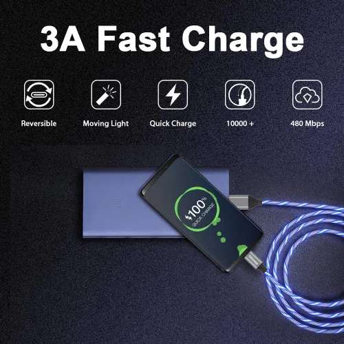 Vista 2 de Cable USB C, cargador tipo C de 6 pies de luz de carga rápida, cable USB tipo C compatible con iPhone 15, Samsung Galaxy S10 S9 S8 Plus, Note 10 9