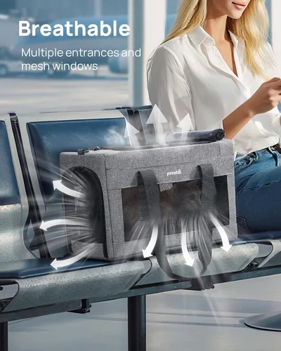 Vista 5 de Transportador de gatos aprobado por aerolíneas, transportador de mascotas de lado suave, transportador portátil para perros con estructura estable