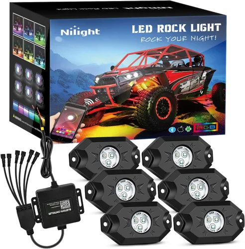 Vista 19 de Nilight Luz LED RGB para látigo, 2 unidades, 3 pies, con 4 luces de roca RGB-Látigo+Roca
