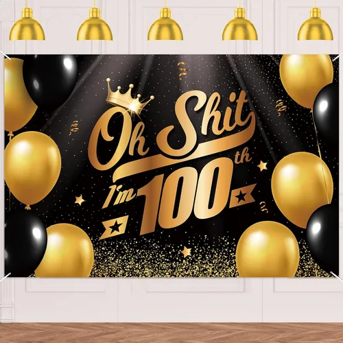 Vista 38 de Oh S*hit I'm 10th Banner telón de fondo negro dorado globos corona confeti Hallo Quince Cheers to 10 años decoración temática decoración para hombre