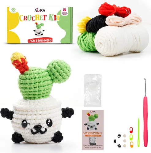 Vista 9 de A-URA Kit de aprendizaje 3 en 1 para principiantes, niños y adultos, patrón de girasol, cactus panda, plantas colgantes para principiantes, kits
