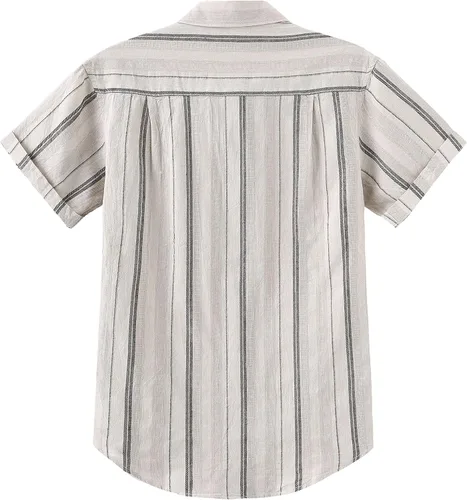 Vista 2 de COEVALS CLUB Camisas casuales de lino de algodón con botones y cuello extendido de manga corta para hombre