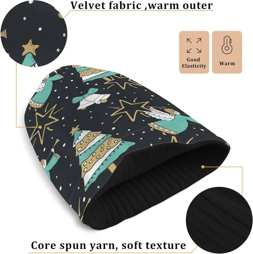 Vista 3 de Christmas Trees Angels Bells Beanie for Women Men Reversible Cap Warm Beanies Soft Crochet Hats for Fall Winter Y2k Multi