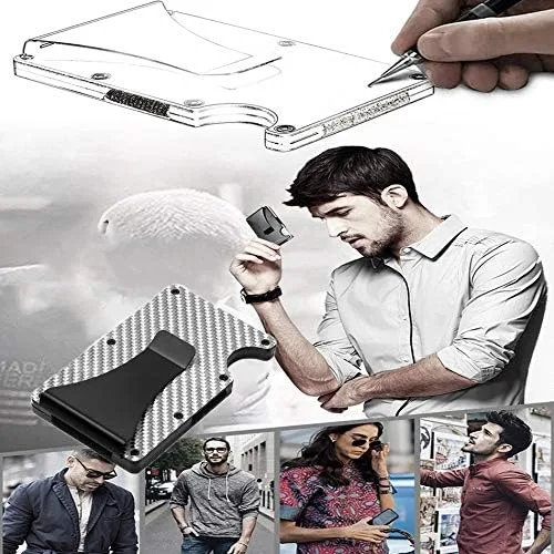 Vista 8 de JYHF - Cartera con clip de bloqueo RFID para hombres y mujeres, cartera minimalista para tarjetas de créditoorganizador, billeteras de fibra