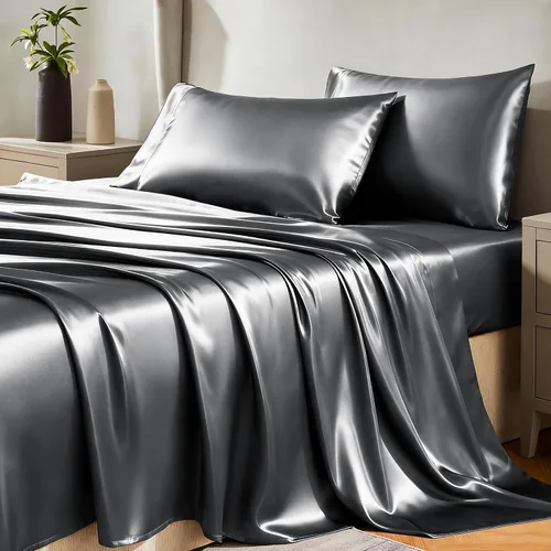 Vista 22 de Juego de sábanas de satén CozyLux de microfibra sedosa con bolsillo profundo, sábana bajera plana y fundas de almohada, suave y suave