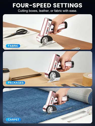 Vista 3 de Cordless Electric Scissors - Smart Display & 4-speed Settings, Rechargeable Cardboard Cutter Electric for Fabric, Leather, Padding & Cardboard