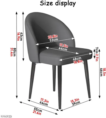Vista 3 de YVYKFZD Juego de sillas de comedor, silla de comedor de cuero con respaldo curvo, sillas de cocina sin brazos, silla auxiliar tapizada cómoda