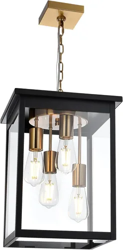 Vista 15 de TODOLUZ Lámpara colgante grande de 3 luces para exteriores, iluminación de porche colgante exterior con vidrio martillado, cadena larga ajustable