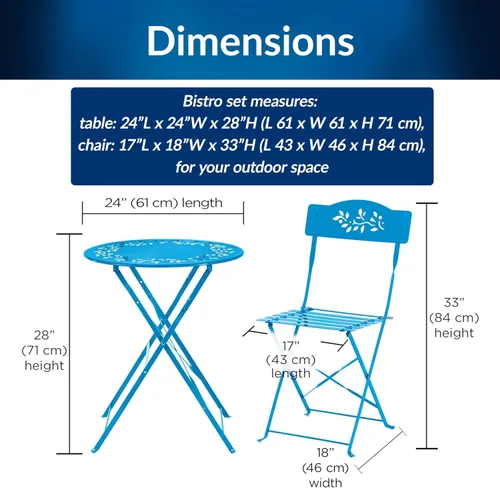 Vista 4 de Alpine, juego de mesa y sillas de metal, con 2 sillas, Azul