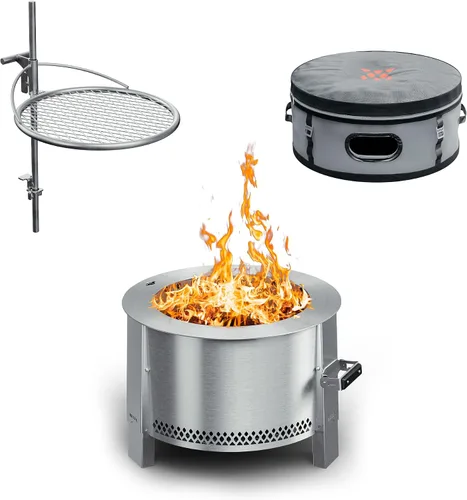Vista 10 de Breeo Fogata sin humo (Serie X 19, acero inoxidable), hoguera sin humo de 22.1 pulgadas para exterior, 47 libras, ideal para familias, compatible