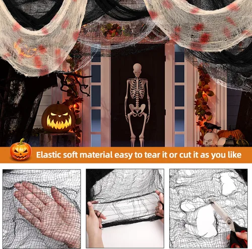 Vista 3 de Xgunion Tela espeluznante de Halloween, 6 piezas de 30 x 72 pulgadas, tela de gasa espeluznante y espeluznante para Halloween, decoración de 2