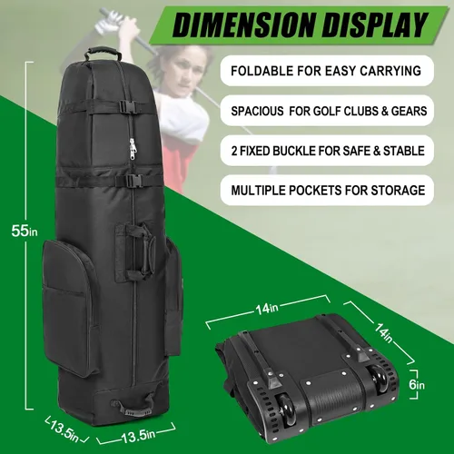 Vista 2 de DAREKUKU Bolsa de viaje de golf con varilla de soporte ajustable, funda de viaje portátil para club de golf con ruedas para aerolíneas, resistente