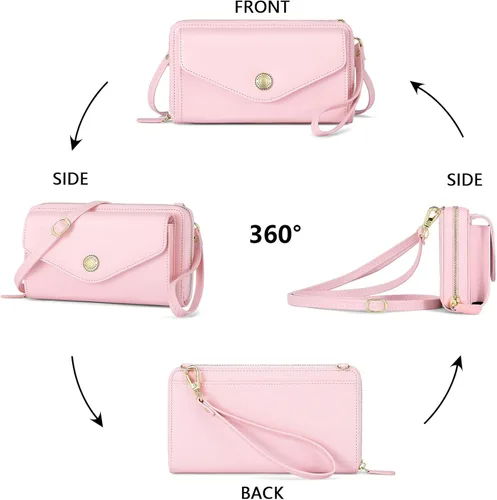 Vista 2 de Peacocktion Cartera para mujer con RFID, cartera cruzada de gran capacidad, 2 correas