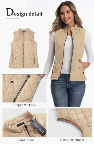 Vista 5 de Xeoxarel Chaleco acolchado para mujer con 4 bolsillos, chaleco acolchado (disponible en bolsillos interiores)