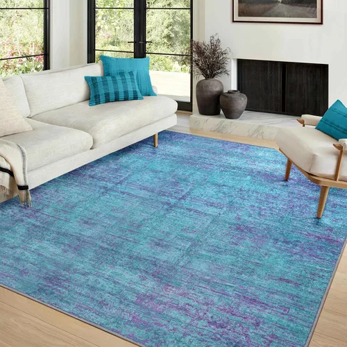 Vista 109 de Alfombra abstracta de 3 x 5 para sala de estar, dormitorio, entrada, color azul