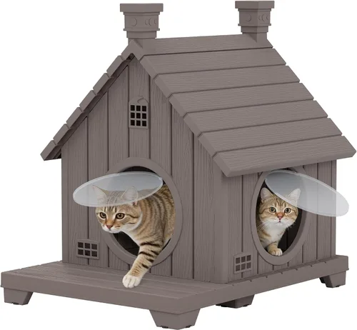 Vista 15 de Casa para gatos al aire libre, resistente a la intemperie, casas de resina duradera para gatos interiores y exteriores, refugio para gatos al aire