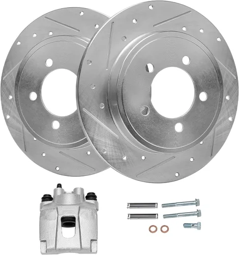 Vista 10 de Detroit Axle - Rotores de freno traseros perforados y ranurados + Reemplazo de calibrador de freno de disco trasero derecho para Acura TL Honda