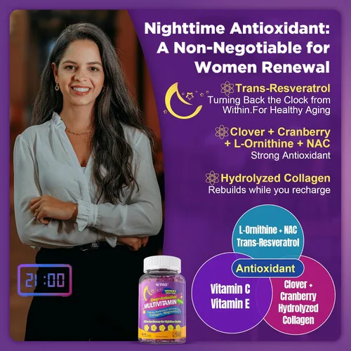 Vista 5 de NEVISS Gomitas multivitamínicas para mujeres con glicinato de magnesio 400 mg, calcio D3K2, gomitas de colágeno hidrolizado para renovación