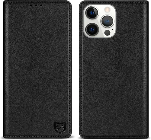 Vista 17 de ZZXX Funda tipo cartera para iPhone 14 con bloqueo RFID, soporte de ranura para tarjetas, funda protectora de cuero magnético fuerte plegable