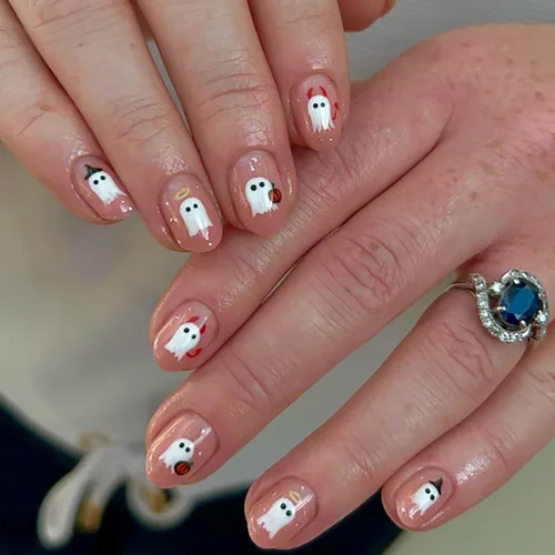 Vista 10 de RIICFDD - Uñas largas a presión con forma de almendra, punta de uñas con lazo grande, color rosa nude, con dijes de lazo negro, uñas postizas