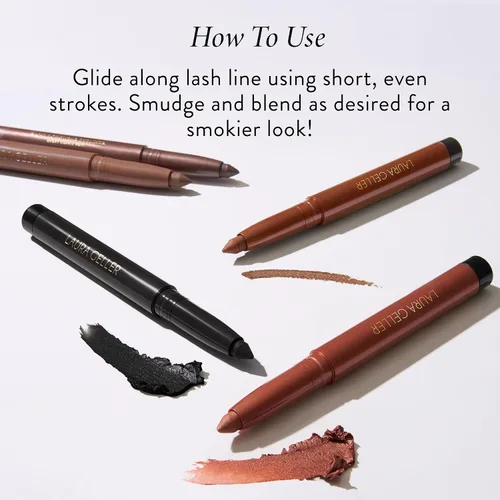 Vista 7 de LAURA GELLER NEW YORK Kajal Longwear Kohl Eyeliner Pencil Duo - Negro oscuro + Amatista ahumada - Forro suave y mezclable - Infundido con cafeína