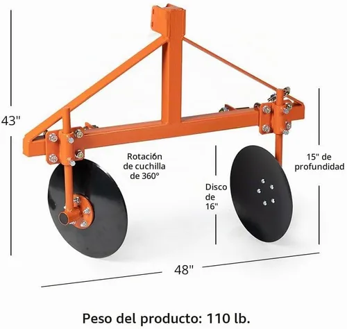 Vista 6 de Titan Attachments - Cama de disco ajustable de 3 puntos de 48 pulgadas para tractores Cat 1, compatible con enganche rápido, cultivador de jardín