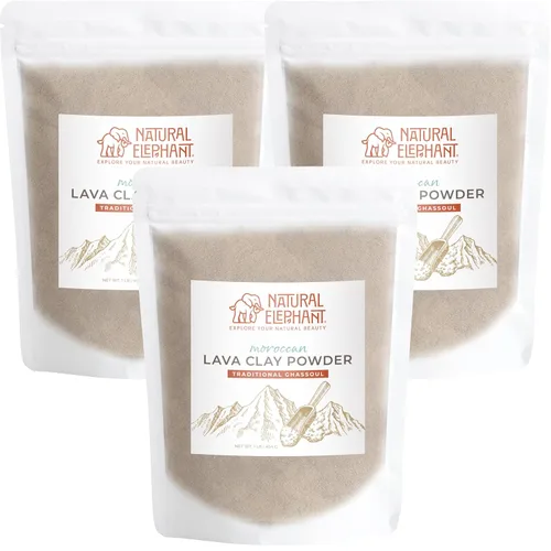 Vista 4 de Natural Elephant Ghassoul (Rhassoul) - Polvo de arcilla de lava marroquí Polvo de máscara facial y corporal 100% puro y natural Bolsa de 1 libra