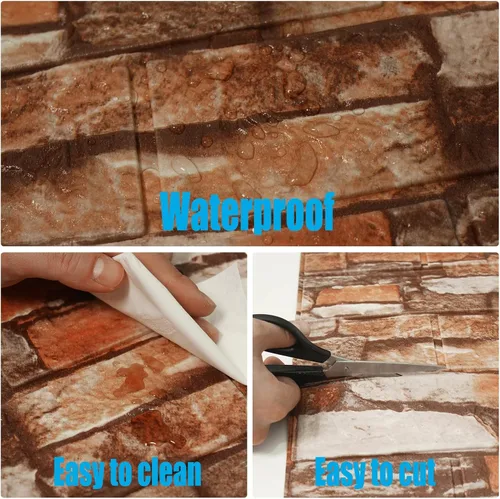 Vista 6 de Papel tapiz de ladrillo 3D autoadhesivos, paneles de pared 3D, papel tapiz extraíble, impermeable, espuma de polietileno, pintable, para dormitorio