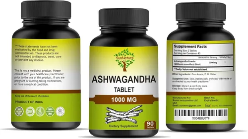 Vista 4 de Tabletas de Ashwagandha, 1000 mg Ashwagandha 100% natural y Withanolide Alivio del estrés rejuvenece la mente y el cuerpo mejora la fuerza