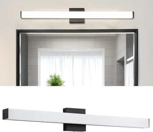 Vista 21 de Lámpara de tocador de baño de níquel cepillado, cuadrada, LED, 60 cm (24 pulgadas), 14 W, luz blanca natural, 4000 K, barra de luz para espejo