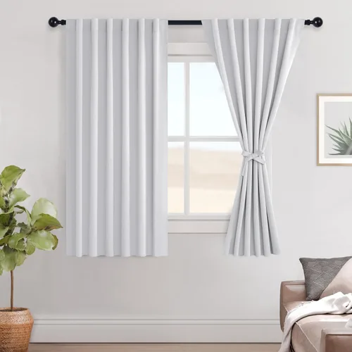 Vista 49 de Hiasan Cortinas opacas negras para dormitorio, cortinas opacas cortas de 45 pulgadas de largo, con aislamiento térmico, bolsillo para barra