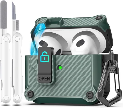 Vista 117 de R-fun Funda de carga compatible con AirPods de 2ª generación 2019, 1ª generación 2016, protección completa contra caídas, tapa desplegable