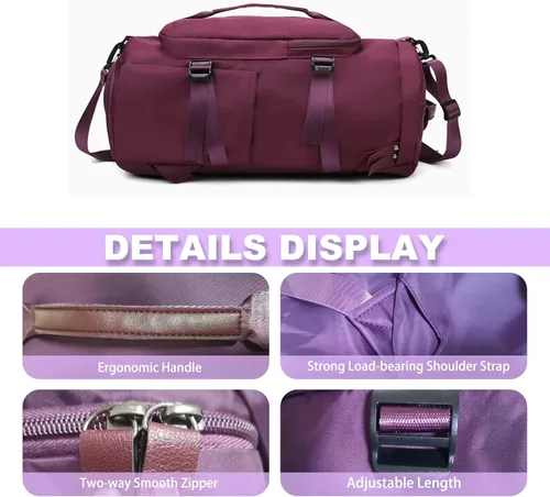 Vista 6 de Bolsa de gimnasio con compartimento para zapatos para hombres y mujeres, bolsa de viaje, mochila cruzada, bolsa deportiva con gran capacidad