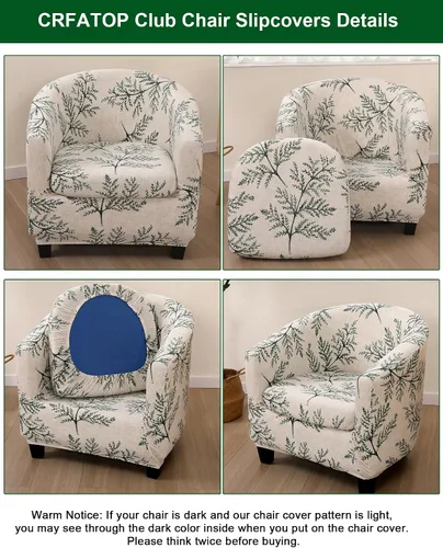 Vista 3 de CRFATOP - Funda elástica para sillón de club (2 piezas) 1 Club Cover & 1 Cushion Cover, Soft Round Tub Sofa Covers, Pet Friendly, Washable