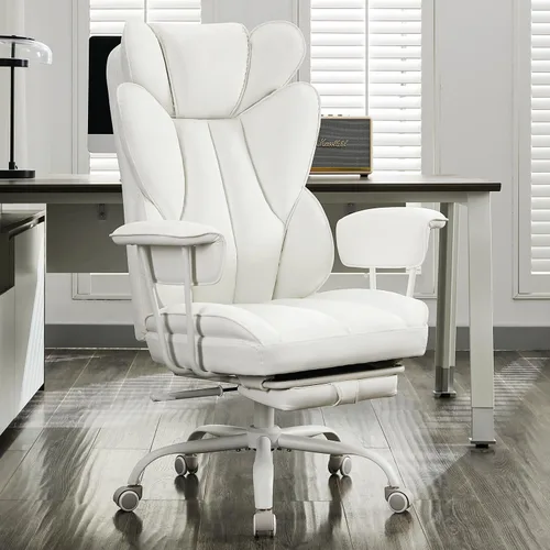 Vista 8 de LukkDys Silla de oficina grande y alta, silla de juegos de cuero con respaldo alto y reposapiés, soporte lumbar, reposabrazos suaves fijos hacia
