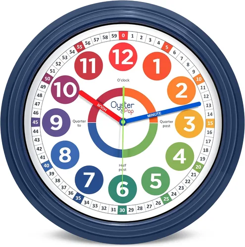 Vista 8 de Oyster&Pop Reloj de aprendizaje para niños - Reloj de enseñanza para decir la hora - Relojes de pared para niños para dormitorios - Decoración