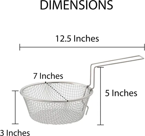 Vista 7 de HIC - Cesta para freír de cocina, acero inoxidable 18/8, herramienta de cocina para freír Acero inoxidable 18/8, cesta de malla fina, ganchos