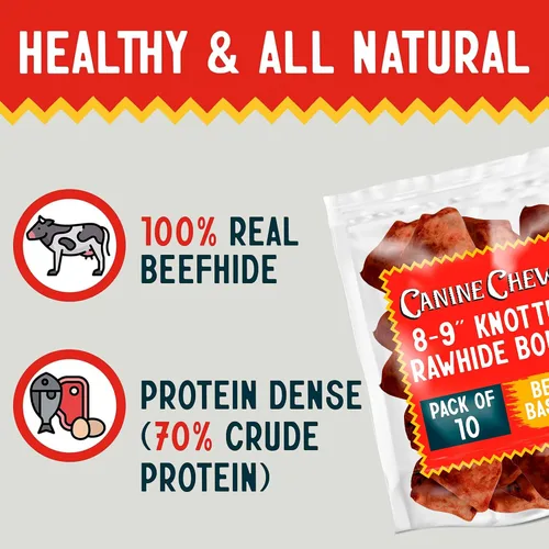 Vista 4 de Canine Chews Huesos de cuero crudo anudados de carne de res de 8 a 9 pulgadas para perros grandes, huesos de cuero crudo duraderos para perros