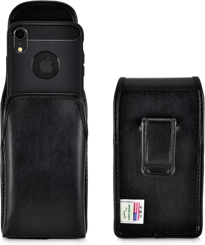 Vista 14 de Turtleback Funda diseñada para iPhone 11 (2019) y iPhone XR (2018), funda de piel negra con clip ejecutivo para cinturón, horizontal