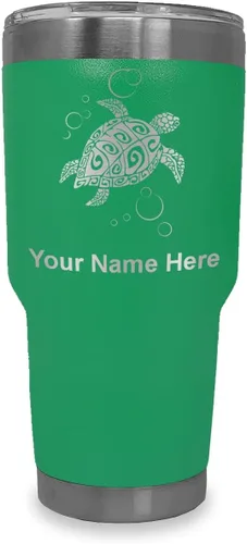 Vista 22 de LaserGram Vaso aislado al vacío de 20 onzas, tortuga marina hawaiana, grabado personalizado incluido (morado claro)