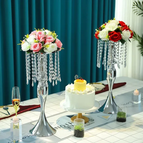 Vista 8 de 2 jarrones para centros de mesa de flores de boda, soportes de boda de cristal acrílico de 21.3 pulgadas, centro de mesa de metal a granel
