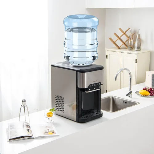 Vista 8 de COSTWAY - Dispensador de agua de sobremesa con máquina de hielo, dispensador portátil 3 en 1 frío y caliente con máquina de hielo de 48LBS/24H