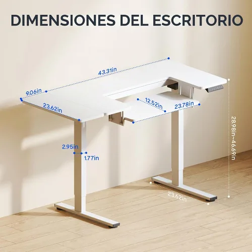 Vista 9 de FLEXISPOT Mesa de coser ajustable con cama para máquina de coser de montaje empotrado, escritorio de costura con doble espacio de trabajo ajustable