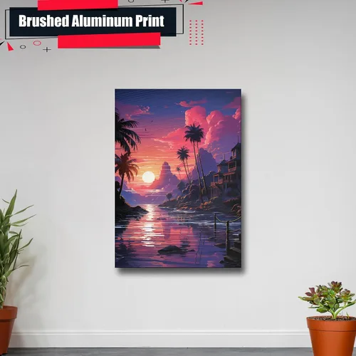 Vista 4 de Neon Sunset Vibes Florida Synthwave Sunset Framed poster Print, Retro Miami Style Wall Art, Decor poster, Art Decor