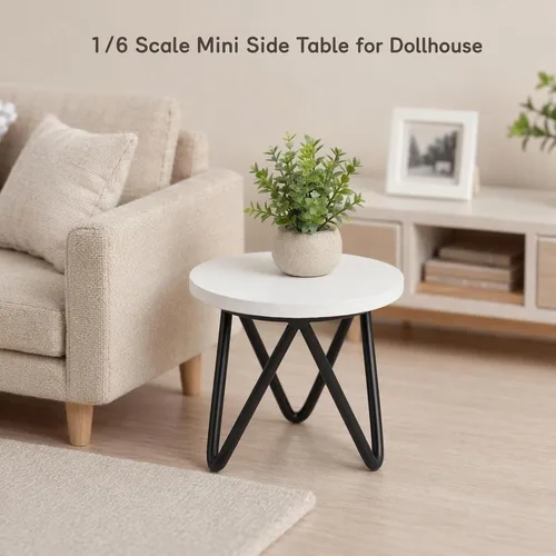 Vista 5 de 1 6 Escala Muebles para Muñecas Mesa auxiliar Dollhbouse Mesa Redonda Negro