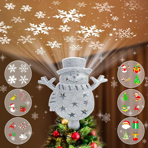 Vista 7 de Proyector de luces para la parte superior del árbol de Navidad con 6 modos de proyección, adorno de copo de nieve para la parte superior del árbol